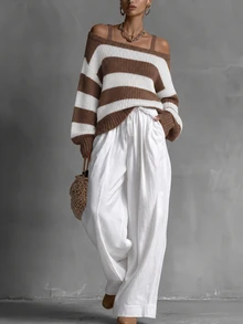 LUMIGAL Women's Colorblock Casual Daily Wear Long Sleeve Sweater - Khaki - View 3