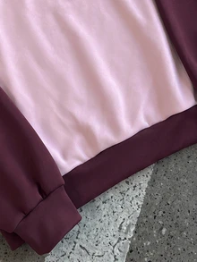SHEIN 青少年女孩秋冬連帽運動衫，印花蝴蝶結與側條紋設計，紅色 2 件組，休閒日常運動街頭風校園度假穿搭 - 玫瑰紅 - 查看 5