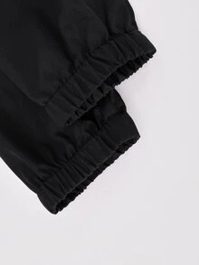 SHEIN 3件組 青少年女孩黑色灰色返校反光飾邊連帽拉鍊外套背心寬鬆套裝 親子款秋季運動牛仔慢跑風 - 黑色 - 查看 6