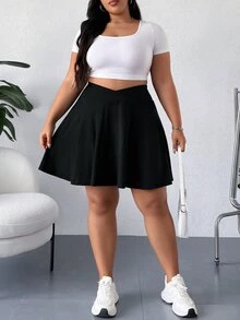 Elenzga Minifalda short de talla grande de unicolor de verano informal - Negro - Ver 3