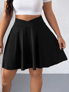 Elenzga Minifalda short de talla grande de unicolor de verano informal - Negro - Ver 5