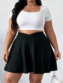 Elenzga Minifalda short de talla grande de unicolor de verano informal - Negro - Ver 6