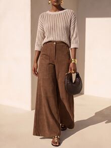 Zivah Women's Solid Color Casual Versatile Daily Wear Long Pants - Brown - View 7