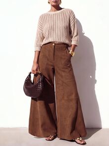 Zivah Women's Solid Color Casual Versatile Daily Wear Long Pants - Brown - View 10