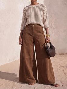 Zivah Women's Solid Color Casual Versatile Daily Wear Long Pants - Brown - View 9