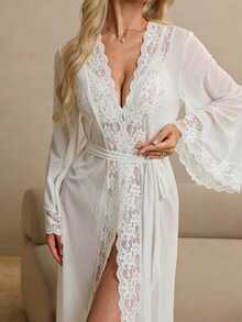 Rafferiza Women's Lace Patchwork Sexy Daily Home Sleepwear - White - View 3