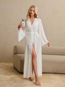 Rafferiza Women's Lace Patchwork Sexy Daily Home Sleepwear - White - View 4