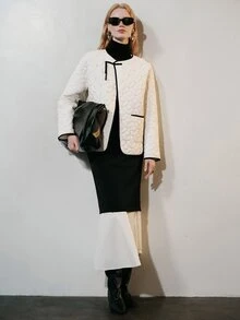 Aveloria Modichic 女款拼色休閒百搭冬季加厚棉襖外套 - 白色 - 查看 5