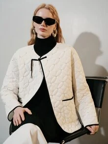 Aveloria Modichic 女款拼色休閒百搭冬季加厚棉襖外套 - 白色 - 查看 7