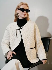 Aveloria Modichic 女款拼色休閒百搭冬季加厚棉襖外套 - 白色 - 查看 3