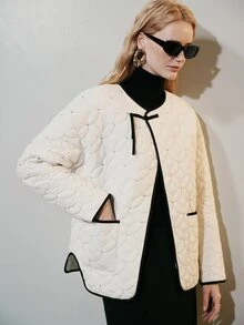 Aveloria Modichic 女款拼色休閒百搭冬季加厚棉襖外套 - 白色 - 查看 6