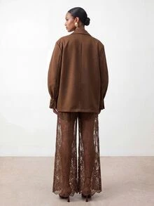 Zivah Women's Solid Color Metal Decor Long Sleeve Jacket And Lace Pants Commuter Suit Set - Brown - View 3