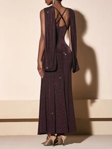 Zivah Women's 2026 Spring New Solid Color Pleated Elegant Waist Gathering Party Long Mermaid Dress - Coffee Brown - View 2