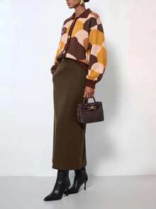 Zivah Women's All-Over Print Casual Retro Elegant Versatile Daily Wear Cardigan Office Work Brown And Cream Fall Thanksgiving - Multicolor - View 7