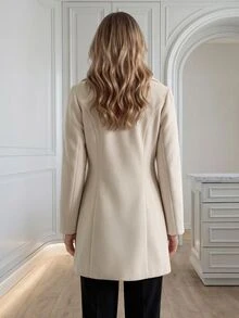 Medorina Elegant Overcoat,Double Breasted Button Up, Winter Coat Jacket, Soft Woolen Fabric, Cream White Oatmeal,Christmas New Year, Fall Winter Clothes - Apricot - View 2