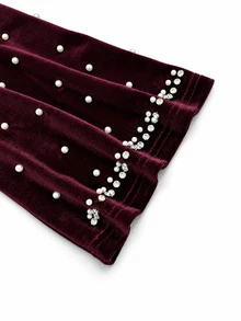 Al Najma Modest Elegant Women Dress Autumn Winter Burgundy Stand Collar Heavy Rhinestone Beaded Long Sleeve Loose Gown For Banquet Party Gathering - Burgundy - View 14