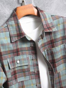 Manfinity Hypemode Men's Plaid Long Sleeve Single-Breasted Casual Pocket Denim Shirt - Multicolor - View 9