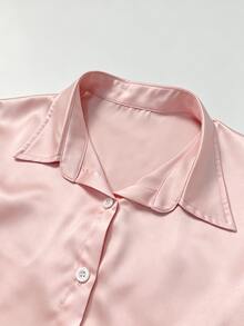 Trelyra Women's Solid Color Single-Breasted Casual Versatile Everyday Shirt - Pink - View 4