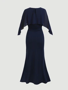 SHEIN Tween Girl Tween Girl Tween Girl Partywear Deep Blue Elegant Fitted Dress - Navy Blue - View 4