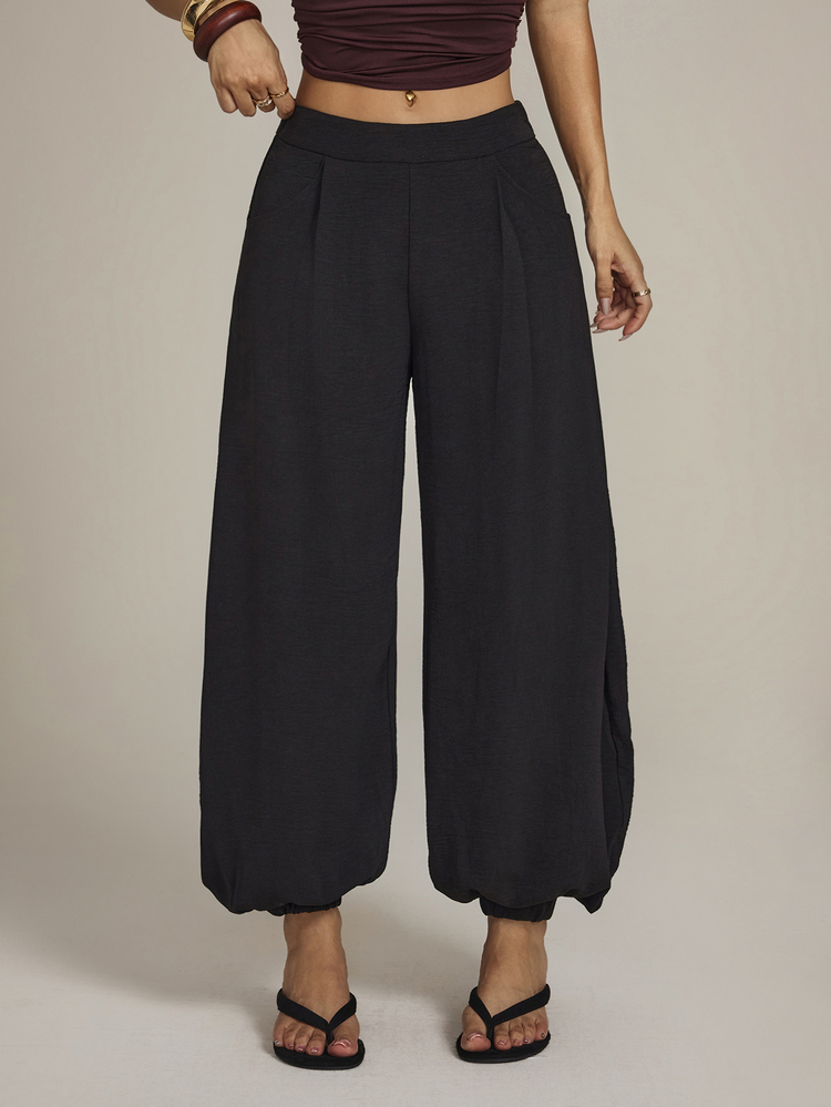 Sinnesro 2026 Women's Autumn Plain Black Trousers,High Waist Wide-Leg Design Casual Vacation Resort Pants,Stylish Bohemian Street Style,Petite Women - Black - View 9
