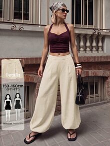 Sinnesro 2026 女款春夏度假系列：高腰寬腿設計長褲。時尚休閒，適合居家、外出、海灘、時尚造型、休閒、通勤、度假、浪漫場合及日常穿著。多樣化搭配選擇。適合日常穿著、休閒造型、度假、郵輪、海灘、曬日光浴、熱銷款、街頭風格、婚禮賓客穿著、波希米亞風、通勤、早午餐及機場穿搭。 - 杏色 - 查看 6
