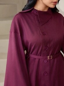 Veilorie Women's Striped Single-Breasted Long Sleeve Casual Commuter Shirt - Burgundy - View 4