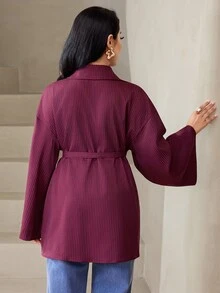 Veilorie Women's Striped Single-Breasted Long Sleeve Casual Commuter Shirt - Burgundy - View 2