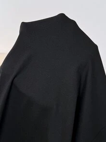 SHEIN 孕妇V领前开襟纽扣短袖休闲连衣裙 - 黑與白 - 查看 4