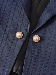 HIMLAND 男士 2 件套西裝套裝，棕色夏季商務休閒正式款，缺口領單排扣西裝外套與長褲，修身剪裁，適合新郎與婚禮賓客 - 藏蓝色 - 查看 7