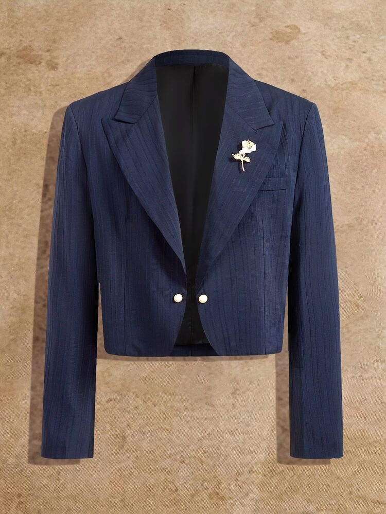HIMLAND Men's 2 Pieces Suit Set, Brown Summer Business Casual Formal Notched Lapel Single-Breasted Blazer And Pants, Tailored Fit Groom Wedding Guest - Navy Blue - View 8