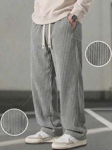 Sport MetroGents Men's Casual Straight Leg Corduroy Pants, Fashionable Quality, Gift For Boyfriend, Gym - Grey - View 3
