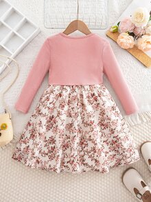 Young Girl Young Girl Young Girl Young Girl Patchwork Ditsy Floral Round Neck Long Sleeve Dress Kids - White - View 7