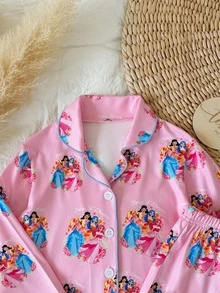 SHEIN 女童全身印花長袖上衣與長褲休閒日常居家睡衣套裝 - 彩色 - 查看 10