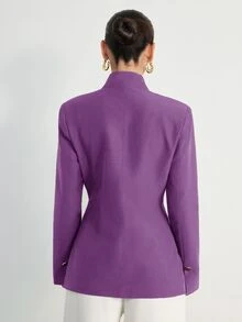 Aveloria Modichic 歐美新時尚百搭優雅極簡通勤女款西裝外套，金屬扣飾裝飾，純色高級感無領設計 - 紫色 - 查看 2
