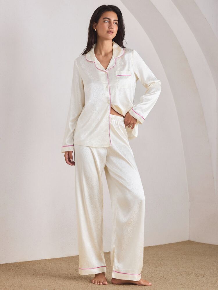 Ocili 女款 2 件套長袖上衣與長褲 提花面料 - 杏色 - 查看 2