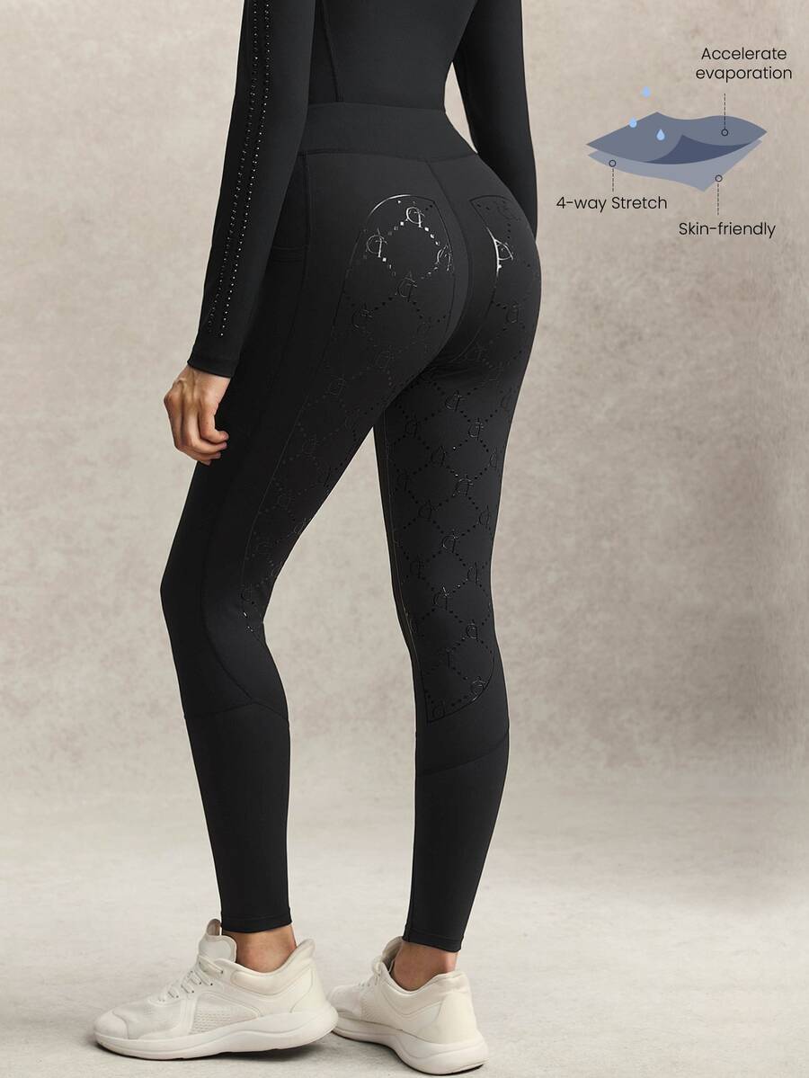 Activina Women's Letter Pattern Casual Daily Equestrian Riding Pants Black Everyday Wear Workout High Waist All Seasons Fashion Training Sport Leisure Fall - Black - View 1