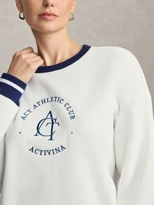 Activina Colorblock Patchwork Letter Embroidery Sports Sweatshirt Fleece-Lined, Brushed-Finish Sweatshirt-Soft Against The Skin And Warm Tennis And Workout - White - View 4