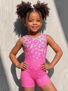 Young Girl) 2 Pieces Athletic Set, Sleeveless One-Piece Leotard With Shorts, Pink Star Gradient Glitter Print, Suitable For Gymnastics, Competition, Performance And Daily Sports, High Cost-Performance, Knitted High Elastic Comfortable Fabric - Multicolor - View 4