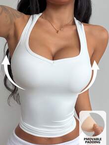 Coolane Women Y2K Square Neck Racerback Tank Top, Slim Fit Sleeveless Workout Yoga Top, Summer Basic Activewear Cami - White - View 2