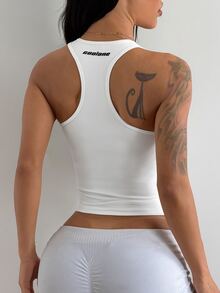 Coolane Women Y2K Square Neck Racerback Tank Top, Slim Fit Sleeveless Workout Yoga Top, Summer Basic Activewear Cami - White - View 5