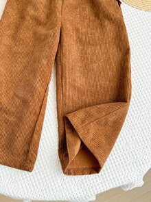 SHEIN LMoss Kids LMoss 女童寬腿燈芯絨休閒寬鬆長褲 寬腿荷葉邊褲 冬季衣物 秋季長褲 - 棕色 - 查看 6
