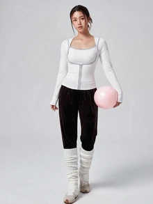 DAZY 4-Season Korean Style White Short Cardigan Jacket Slim Fit Camisole Tank Top Athleisure Base Layer Women's Sports Set Gym Workout Black Summer - White - View 5