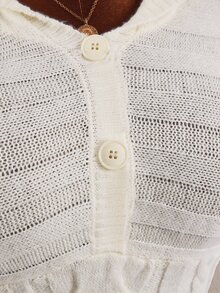 Amplova V-Neck Pocket Button Hooded Women's Fitted Mini Long Sleeve Crochet Knit Handmade Mini Knit Dress - Apricot - View 8