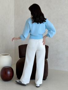 Yasmeen Edit Yasmeen Edit 高品質女款純色針織鈕扣休閒開襟毛衣，適合日常穿著與度假，秋冬季 - 藍色 - 查看 2