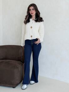 Yasmeen Edit Yasmeen Edit 女款秋冬休閒日常優雅前開扣雙口袋針織開襟衫 - 杏色 - 查看 3