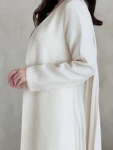 Yasmeen Edit Yasmeen Edit 女款編織紋理長袖百褶優雅浪漫風阿巴雅長袍 - 杏色 - 查看 2
