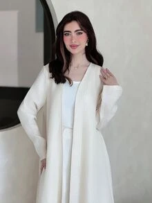 Yasmeen Edit Yasmeen Edit 女款編織紋理長袖百褶優雅浪漫風阿巴雅長袍 - 杏色 - 查看 4