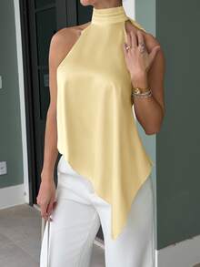 Yohana Edit Satin Camisole Backless Elegant Women Tank Top, Summer - Light Yellow - View 3