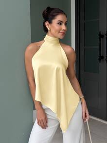 Yohana Edit Satin Camisole Backless Elegant Women Tank Top, Summer - Light Yellow - View 4