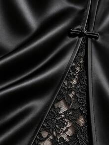 INAWLY Women's Lace Patchwork Casual Daily Skirt - Black - View 3